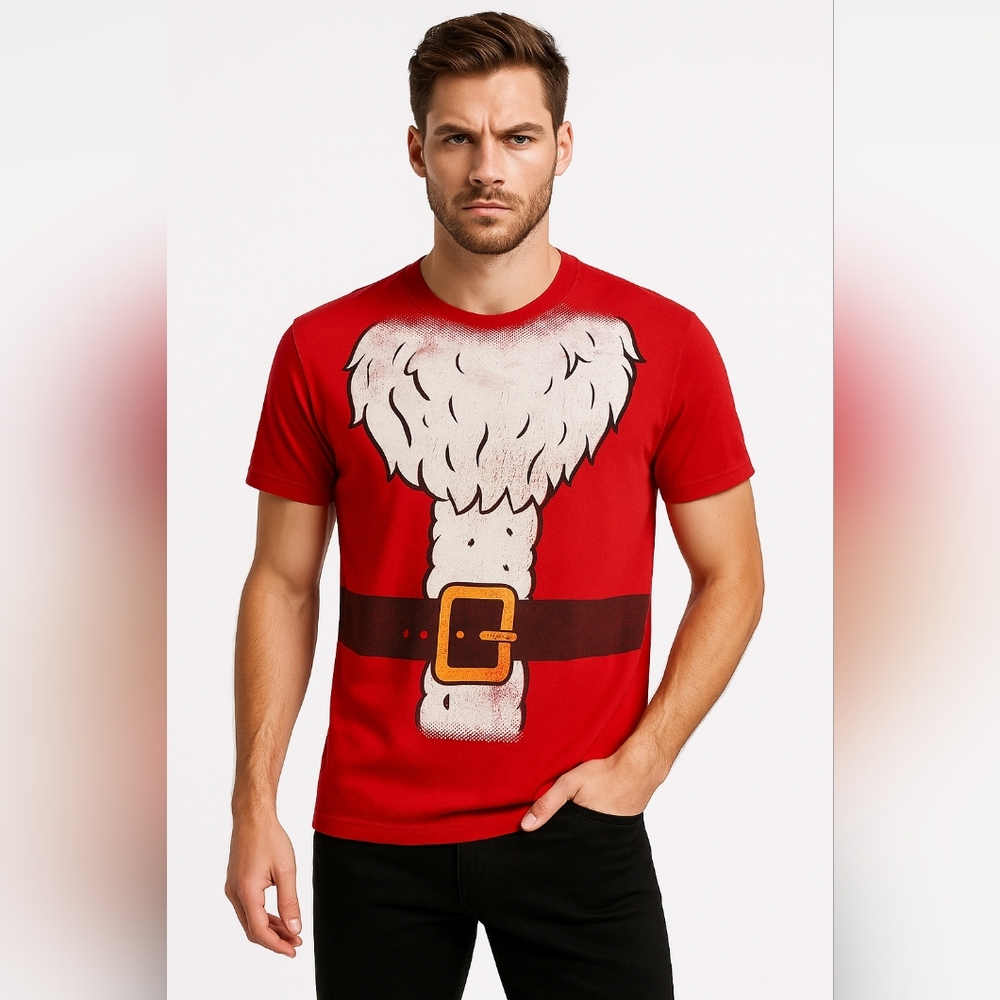 Vintage Y2K Hanes Heavyweight Santa Beard Belt Graphic Tee Red Size M